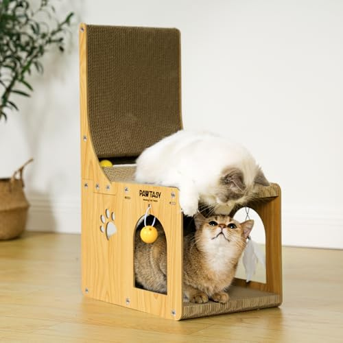 Pawtasy 2 in 1 Kratzpappe für Katzen mit Ballspielzeug
