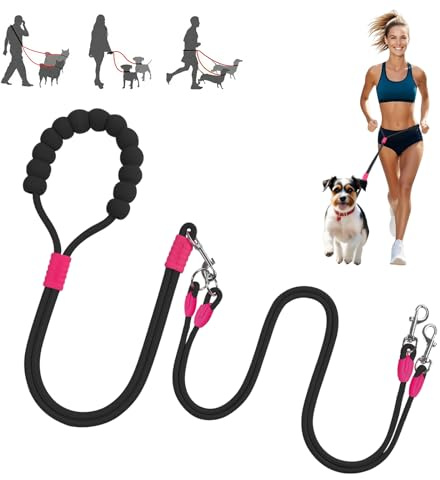 MewZoo Guinzaglio doppio per cani, guinzaglio girevole a 360° anti-groviglio con doppia estremità e impugnatura morbida, guinzaglio per cani per passeggiate, corsa e allenamento all'aperto (nero)