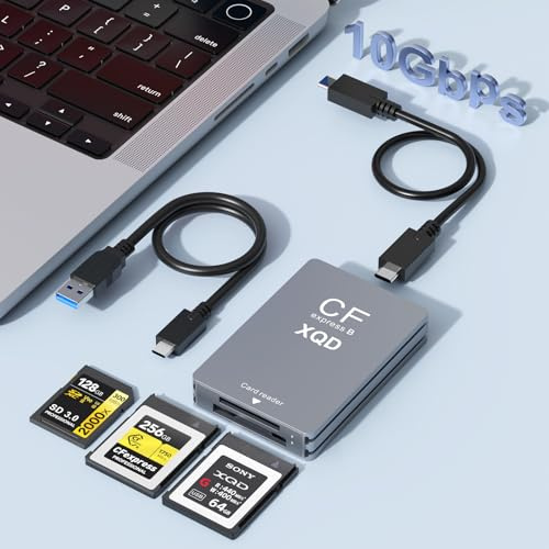 10Gbps CFexpress/XQD/SD Cards Reader 3-in-1 CFexpress Type B Card Readers Adapter XQD/SD Memory Card Reader USB 3.2 Gen 2 Support for Thunderbolt 3/4 Port for Professional Filmmakers Content Creators