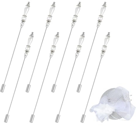 PH PandaHall 8 spille con perle finte a goccia, 12,6 cm, in platino, con manico lungo, eleganti spille retrò, per cravatta, cappello, cardigan, sciarpe, decorazioni per matrimoni