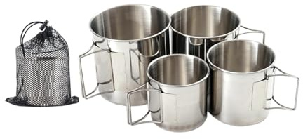 LOVIVER Lot de 4 gobelets de Camping, Tasses à café et à Eau, réutilisables, Portables et empilables, avec poignées Pliables, pour la randonnée