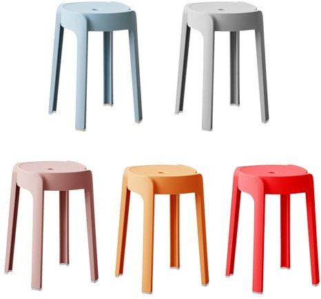 GDVXYS Set di 5 sgabelli impilabili, set di sgabelli alti da cucina, rotondi, in plastica, per sala da pranzo, cucina, soggiorno e aula, colori assortiti per casa, cucina, doccia