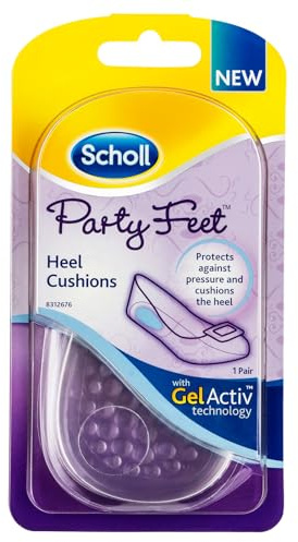 Scholl Party Feet Gel Heel Cushions with GelActiv Technology for Pressure Protection and Heel Comfort - Suitable for Most Shoes, Including High Heels and Stilettos - Universal Size, 1 Pair of Cushions