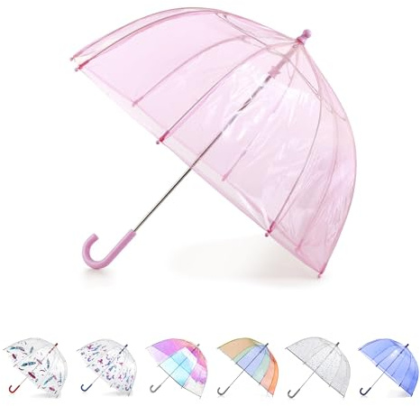 totes Kids Clear Bubble Umbrella with Dome Canopy, Lightweight Design, Wind and Rain Protection Umbrella, Pink, Kids - 38 Canopy