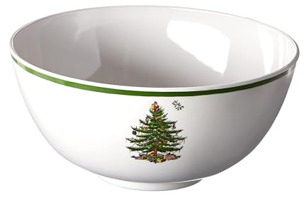 Spode Christmas Tree Melamine Deep Bowl - Large 11-Inch Round Serving Bowl for Salad, Pasta, Side Dishes - Festive Holiday Tableware - Shatterproof, Indoor/Outdoor Use, Dishwasher Safe