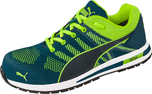 PUMA Safety Förhöjd stickad låg arbetssko säkerhetssko S1P ESD HRO SRC glasfiberlock anti-punktering halkfri värmebeständig metallfri män, Verde Giallo, 45.5 EU