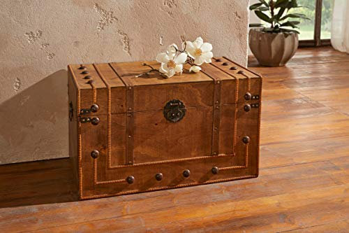 Dekoleidenschaft Coffre en bois de style colonial, marron, 62 x 34 x 36 cm, boîte de rangement