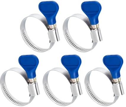 POWERTEC 70247 1-1/2 Inch Key Hose Clamps, Adjustable Stainless Steel Thumb Screw Hose Clamps for Dust Collection, PVC Tubing, Pipe Clamp, Worm Gear Clamp, 5 pack