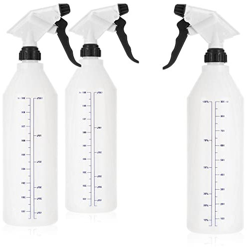 com-four® 3x Sprühflasche mit Skala - chemiebeständiger Pumpsprüher mit 28/400 Gewinde für Haushalt, Garten, Werkstatt, Auto - Zerstäuberflasche 900 ml mit verstellbarer Düse (EPDM)