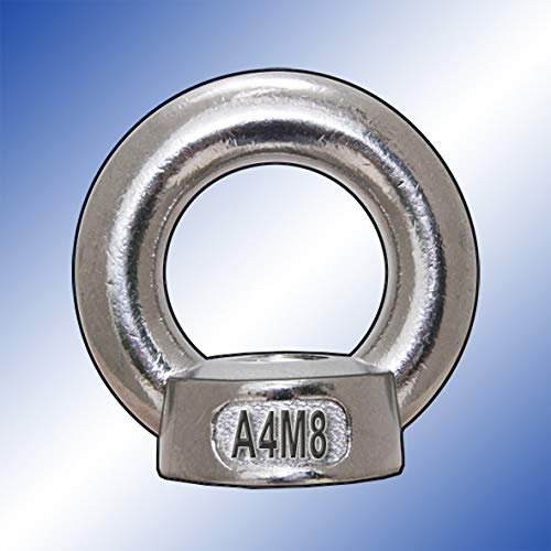 Tuerca anular A4 de acero inoxidable, similar a DIN 582, varios tamaños (1, M8)