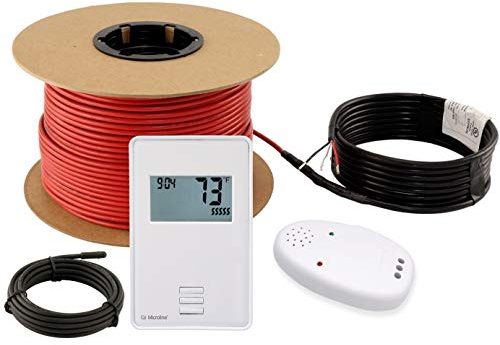 LuxHeat 40sqft Floor Heating Cable Kit - 240v Laminate, Vinyl, Tile Floor Heating Kit - Heated Flooring System - Includes UTN4 Non-Programmable Thermostat w/GFCI, Heater Cable, Alarm & Flooring Sensor
