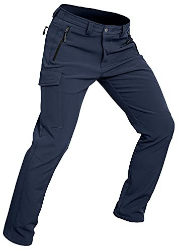 Wespornow Herren Wanderhose Wasserdicht Softshellhose Outdoorhose Thermohose Winddichte Skihose Warm Gefüttert Trekkinghose Schneehose für Skifahren, Hundesport (Navy, L)