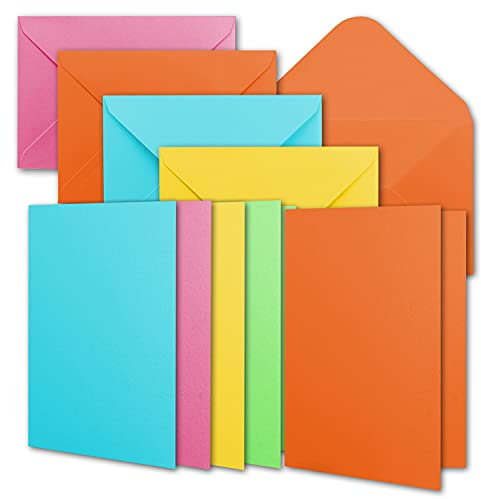 25 bunte Klapp-Karten DIN-A6 mit Brief- Umschlag - DIN A6 Gruß-Karten-Paket zum Selbst-Gestalten im Set- 10,5 x 14,8 cm