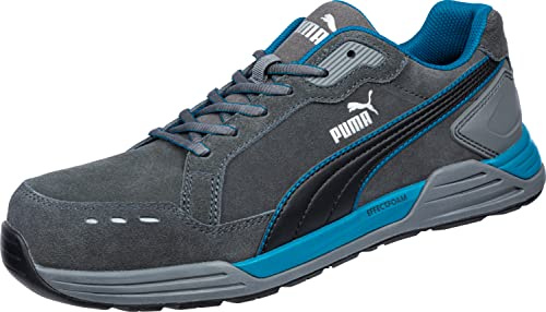 PUMA Safety AIRTWIST Low arbetssko säkerhetssko S3 ESD HRO SRC fiberglaslock penetrationsskydd halkfri värmebeständig metallfri män, GRÅ, 46 EU