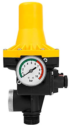 Lospitch Druckschalter Elektronische Druckwächter Pumpensteuerung Gartenbewässerung mit Baranzeige, 10 bar automatisches EIN- und Ausschalten,Gelb