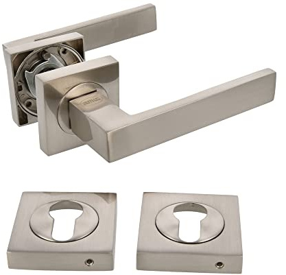 Amig - Set di Maniglie per Porta Mod.Cadice - Maniglie con Bocchetta, Design Elegante e Impugnatura Ergonomica - 52 x 124 mm - Alluminio - Satinato