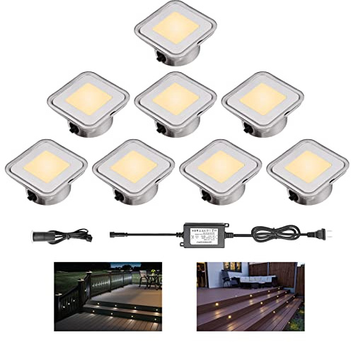 YZGWZLD Recessed LED Deck Lights, 8 Pack Square Low Voltage In-Ground Landscape Floor Lights, IP67 Waterproof, Warm White for Stairs, Patio, Garden & Yard