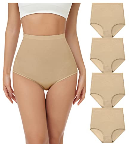 wirarpa Women's Cotton Knickers Super High waisted Briefs Ladies Underwear Full Coverage Panties 4 Pack