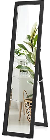 RELAX4LIFE Specchio Rettangolare Inclinato 2 in 1 da Terra e da Parete in Legno per Camera da Letto, Soggiorno e Ufficio (nero)