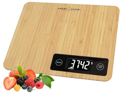 ProfiCook® Bilancia da cucina in 100% bambù, digitale, portata fino a 5000 g, bilancia da cucina digitale con unità di misura ordinabili, display LCD, funzione tara, bilancia PC-KW 1271