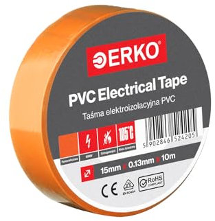 ERKO Cinta aislante Naranja PVC 15mm x 10m Reparación de conductos eléctricos, Alta flexibilidad con fuerte adhesión, Resistente a productos químicos, Cloruro de Polivinilo