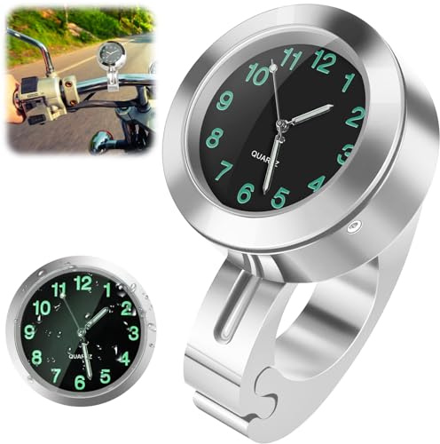 TaimeiMao Horloge de moto étanche et lumineuse pour guidon, support de guidon, horloge pour moto, vélo, montre universelle, accessoire de moto pour motos (argenté)