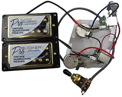 Pastillas de guitarra Alnico Classic Vintage y Pro Bucker Humbucker Pastillas para guitarra eléctrica con arnés de cableado profesional, pastilla de guitarra eléctrica (Gold BK)
