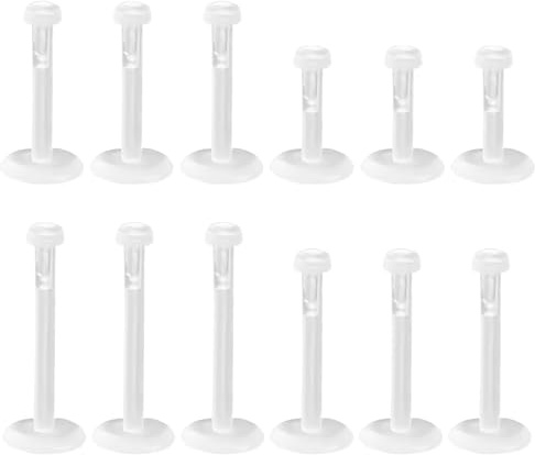 Plimbin 12pcs 16G Clear Lip Bars Plastic Labret Studs Flat Back Push In Retainers Medusa Tragus Helix Cartilage Earrings Piercing Jewellery 6mm 8mm 10mm 12mm