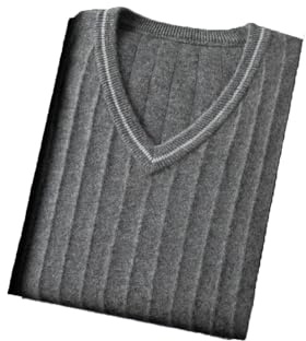 Men's V-Neck Sleeveless Cashmere Sweater Vest Fall Knit Vest Gray