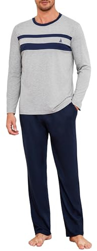 Marvmys Pijamas Hombre Invierno Largo Conjunto Algodón Manga Larga Tops Pijama Pantalones con Bolsillo S-3XL