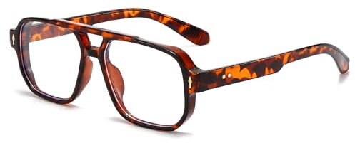 LJCZKA Lunette Anti Lumiere Bleue Carrée pour Femme Homme, Monture Pilote 70s Lunettes à Filtre de Lumière Bleue pour Ordinateur, Jeux et TV (Tortue)