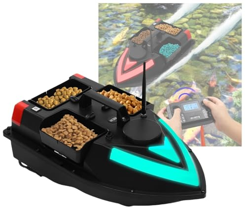 Bateau à appât GPS professionnel 500 m – 5200 mAh – Télécommande sans fil avec 100 points de chemin, 3 boîtes à appâts (capacité 2 kg), ABS étanche et retour automatique pour la pêche à la carpe au