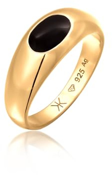 Kuzzoi Anello da uomo con sigillo lucidato e smalto, in argento 925 placcato oro, 62, Smalto
