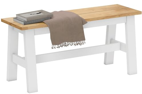 HOMCOM Sitzbank für Esszimmertisch Küchenbank aus Kautschukholz Holzbank mit Landlaus-Stil Essbank für Esszimmer, Eingang, Schlafzimmer, bis 240 kg, 95 x 30 x 45 cm, Eiche