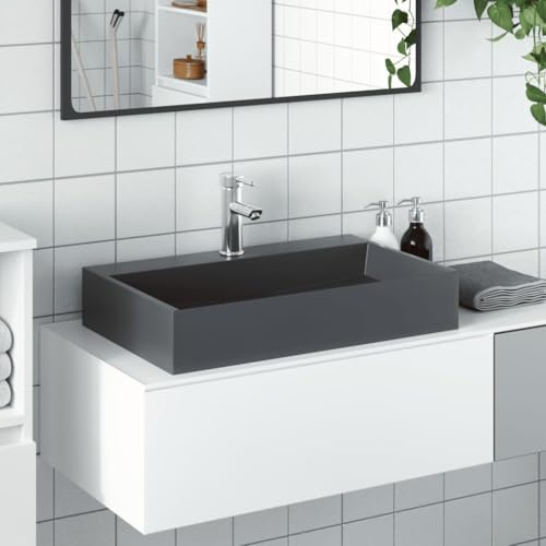 Vasque à Poser with Fonte Minérale, Design Moderne, Multifonctionnelle, Lavabo Salle de Bain, Meuble Vasque Salle de Bain, Pour Salle de Bain, Anthracite, 60 x 38 x 11 cm