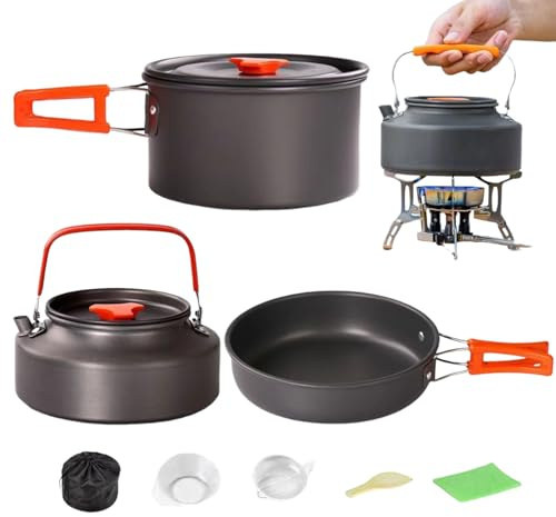 Camping matlagningsset | 3-delad resekokkärl – bärbar stapelbar grytset för studentboende, resor och grillning, vandring och backpacking, överlevnad, picknick, camping