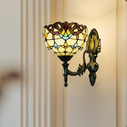 Chao Zan Lámpara de pared dormitorio vintage, apliques de pared baño vitral, iluminación aplique barroco estilo, para salón, pasillo (A)