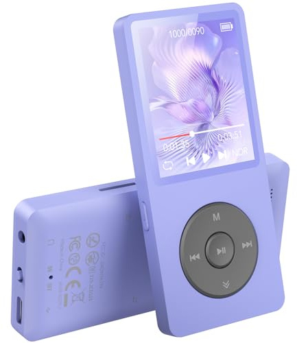 AGPTEK Lettore MP3 Bluetooth 5.3, 64GB MP3 Player con Altoparlanti Integrati – Riproduttore Musicale Portatile HiFi Lossless, FM/Registratore, Sportivo (Cuffie Non Incluse), Porpora