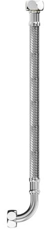 Gurtt Tubo flessibile 17673, dado da 1/2 x 1/2 pollice con curva a 90°, 300 mm, guaina in acciaio inossidabile, certificato DVGW, acqua potabile, tubo flessibile rinforzato
