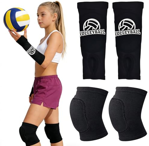 Hpbaggy Protezione per la pallavolo, 1 Paio Manicotti Pallavolo + 1 Paio spugna ginocchiere protettive, con Imbottitura Protettiva, per Anti-collisione per Calcio Pallavolo Basket