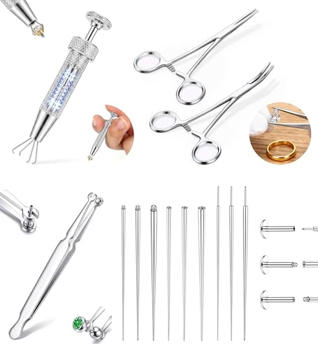 Milacolato 13/17 Pièce Pince Piercing Kit 14G/16G/18G/20G Aiguille Piercing | Acier Chirurgical Piercings pour Ouvrir et Changer Accessoires de Kit pour Oreille, Nez, Lèvre