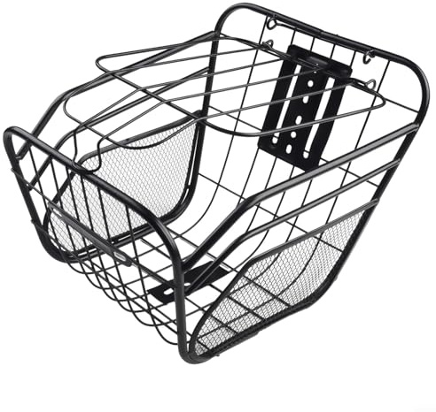 Cesta frontal de metal resistente para bicicletas eléctricas, scooters y bicicletas, soporte de almacenamiento plegable portátil para libros de comestibles y mochilas escolares, negro, 33 x 23 x 24 cm