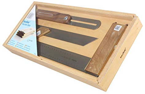 Set per falegnami hedue® in scatola di legno - Set di 3 pezzi con squadra da falegname, squadra per smussare e falsa squadra