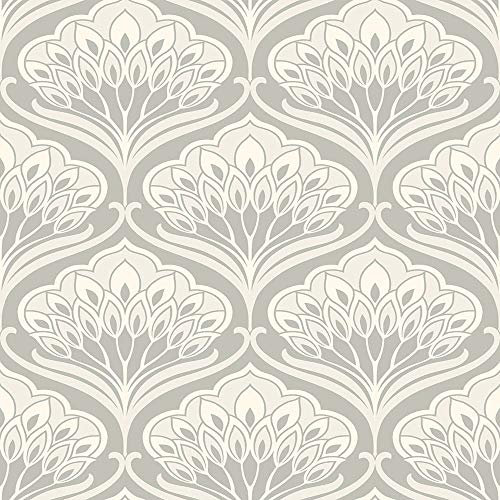 Arthouse Deco Peacock Wallpaper Light Grey (901909)