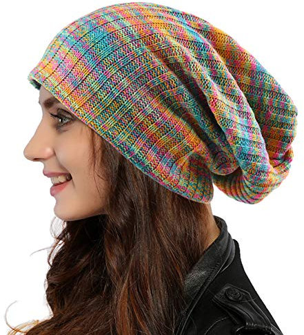 Ruphedy Women Slouchy Beanie Hat Knit Long Baggy Slouch Skull Cap for Winter (309w-Blue/Confetti)
