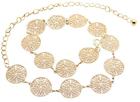 LumiSyne Moda Cinturón De Cadenas Para Mujer Anillo De Metal Tallado Calado Vintage Cadena De Cintura Dorado Plata Hebilla Ajustable Cinturón De Vestir Cadena De Cuerpo