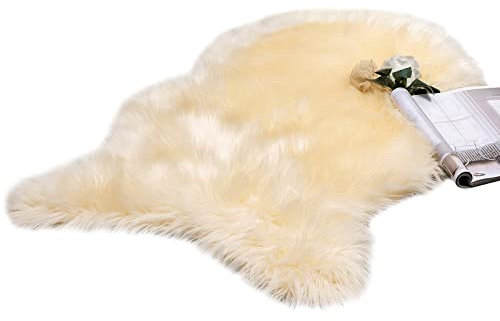MIULEE Faux Fell Teppich Flauschig Weiche Warm Modern Bodenmatte Sofa Matte, Kunstfell Dekofell Unregelmäßig Bettvorleger Wolle Longhair Optik Gemütliches Beige 60x90 cm
