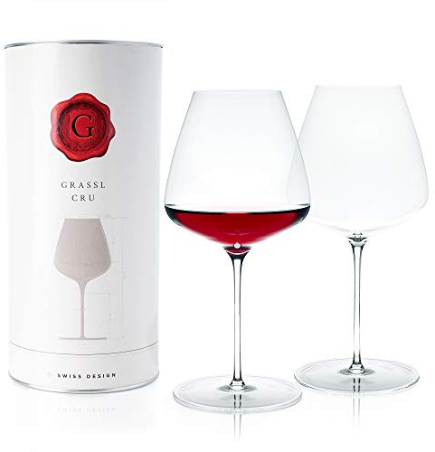 GRASSL GLASS Cru Wine Glass, Set of 2 Mouth-Blown Crystal Wine Glasses for Burgundy Red Wine like Chardonnay and Pinot Noir
