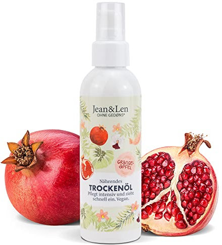 Jean & Len Olio secco nutriente al melograno, per il corpo e il viso, nutre intensamente e si assorbe rapidamente, adatto anche alle punte dei capelli, senza parabeni e siliconi, vegan, 100 ml