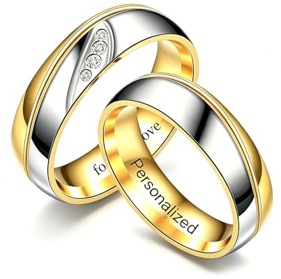 Ihanskio Anillo personalizado para pareja anillos de patrón de rayas de doble Color en el interior puede grabar de Compromiso de boda de promesa
